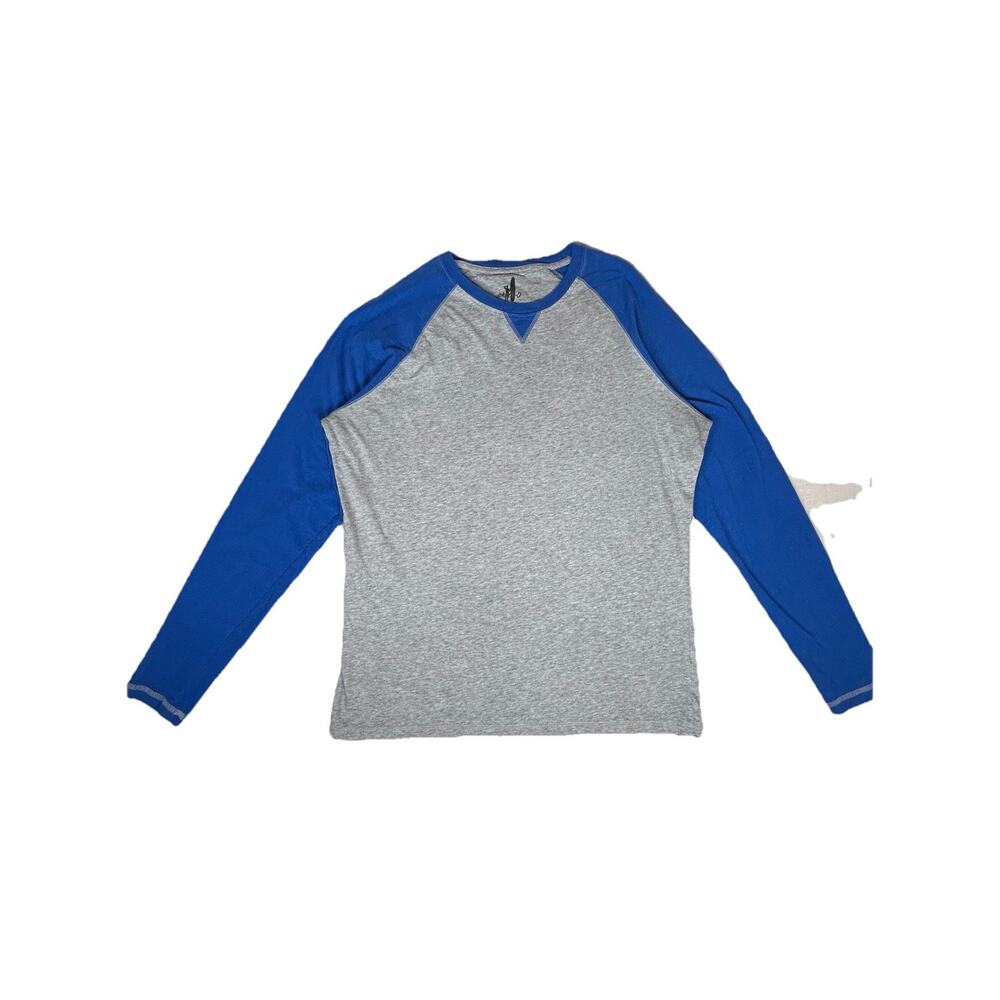Johnnie O long sleeve V front blue & gray skater baseball t-shirt Mens Sz M